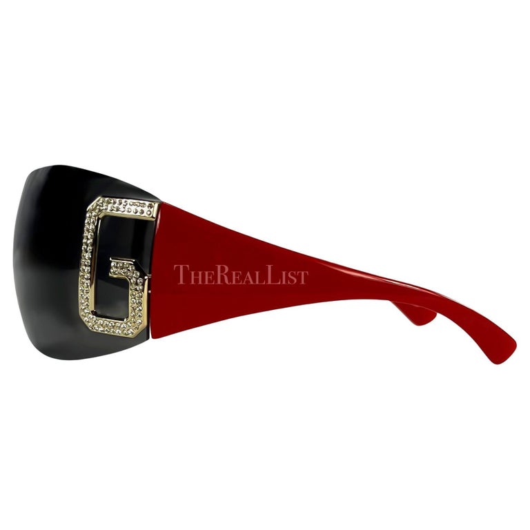 Early 2000s Dolce and Gabbana Red Shield Rimless Rhinestone  display picture 1