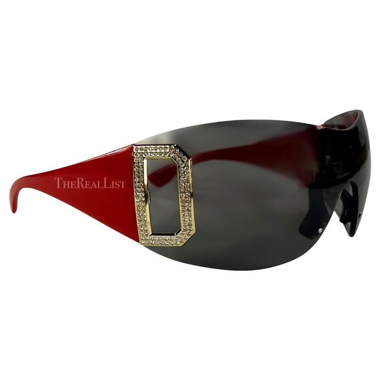 Early 2000s Dolce and Gabbana Red Shield Rimless Rhinestone  display picture 1