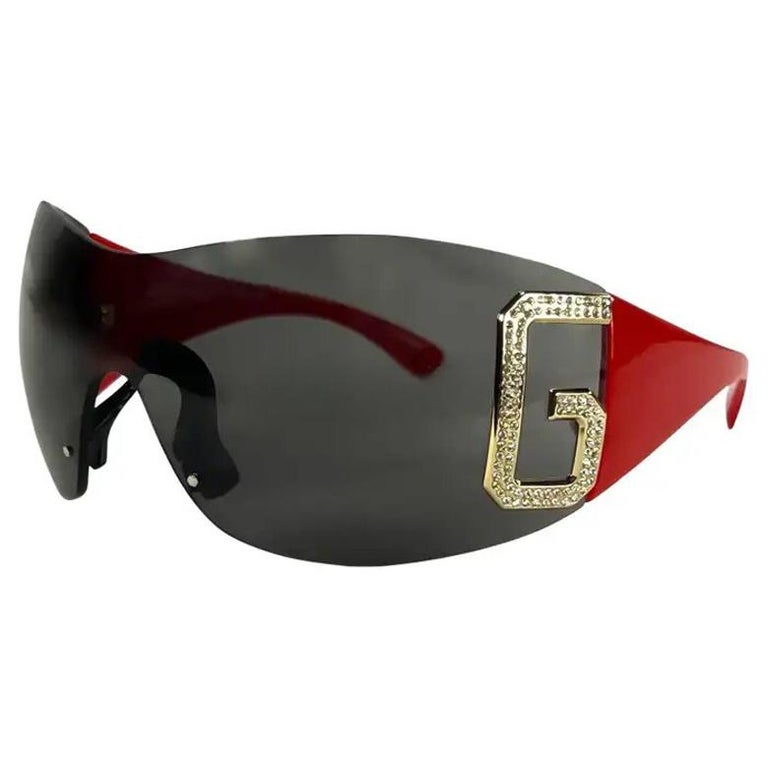 Early 2000s Dolce and Gabbana Red Shield Rimless Rhinestone  display picture 1