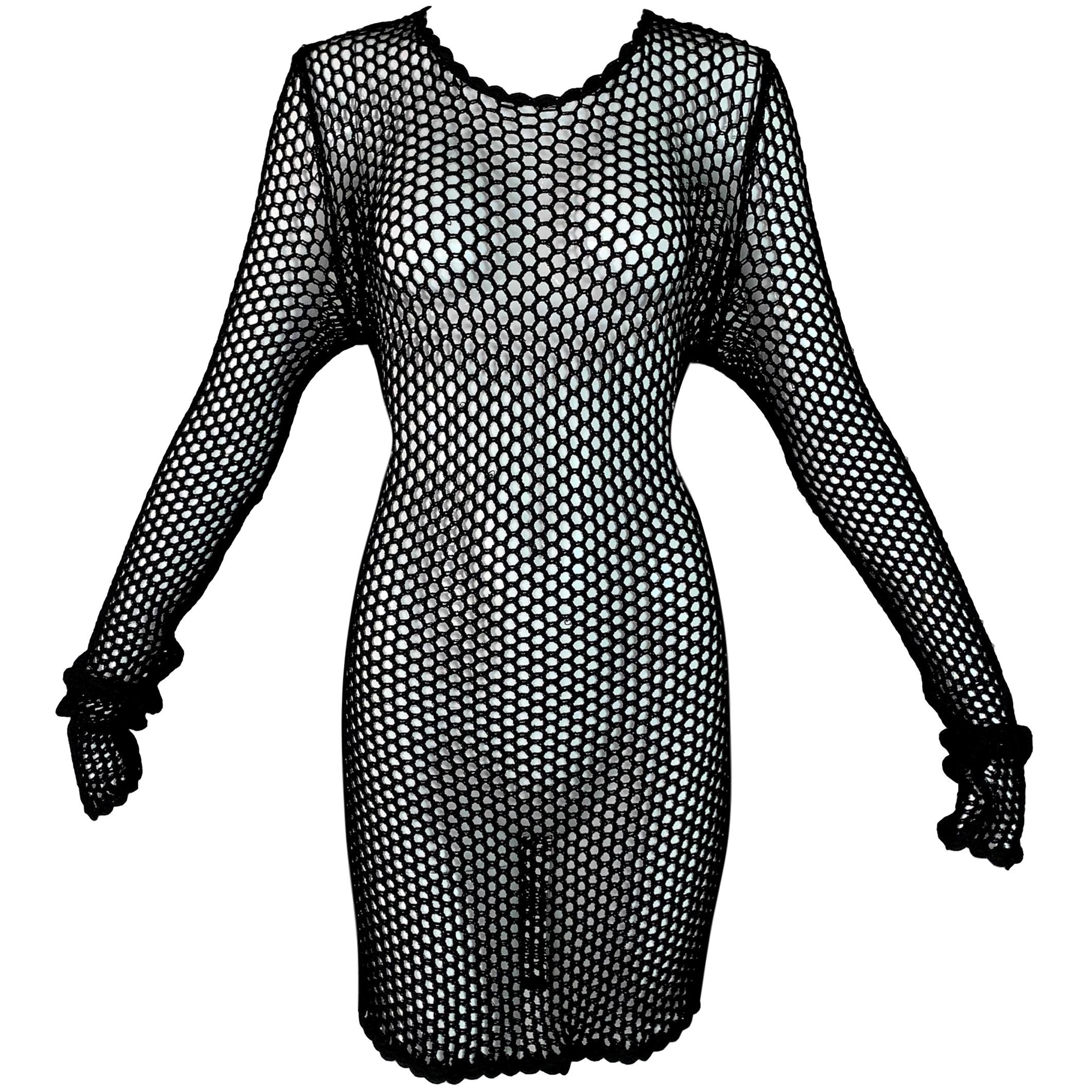 Early 2000's Dolce & Gabbana Sheer Black Fishnet L/S Dress