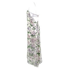Early 2000s Dolce & Gabbana Sheer Chiffon White Purple Rose Print Overlay Gown