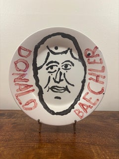 Early 2000s Donald Baechler Original Hand-Painted Ceramic Art Plate
