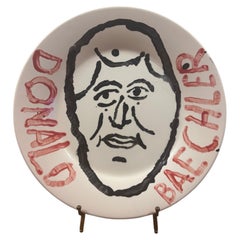 Early 2000s Donald Baechler Original Hand-Painted Ceramic Art Plate