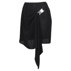 Early 2000's Donna Karan Black Wrap Mini Skirt with Silver Metal Detail