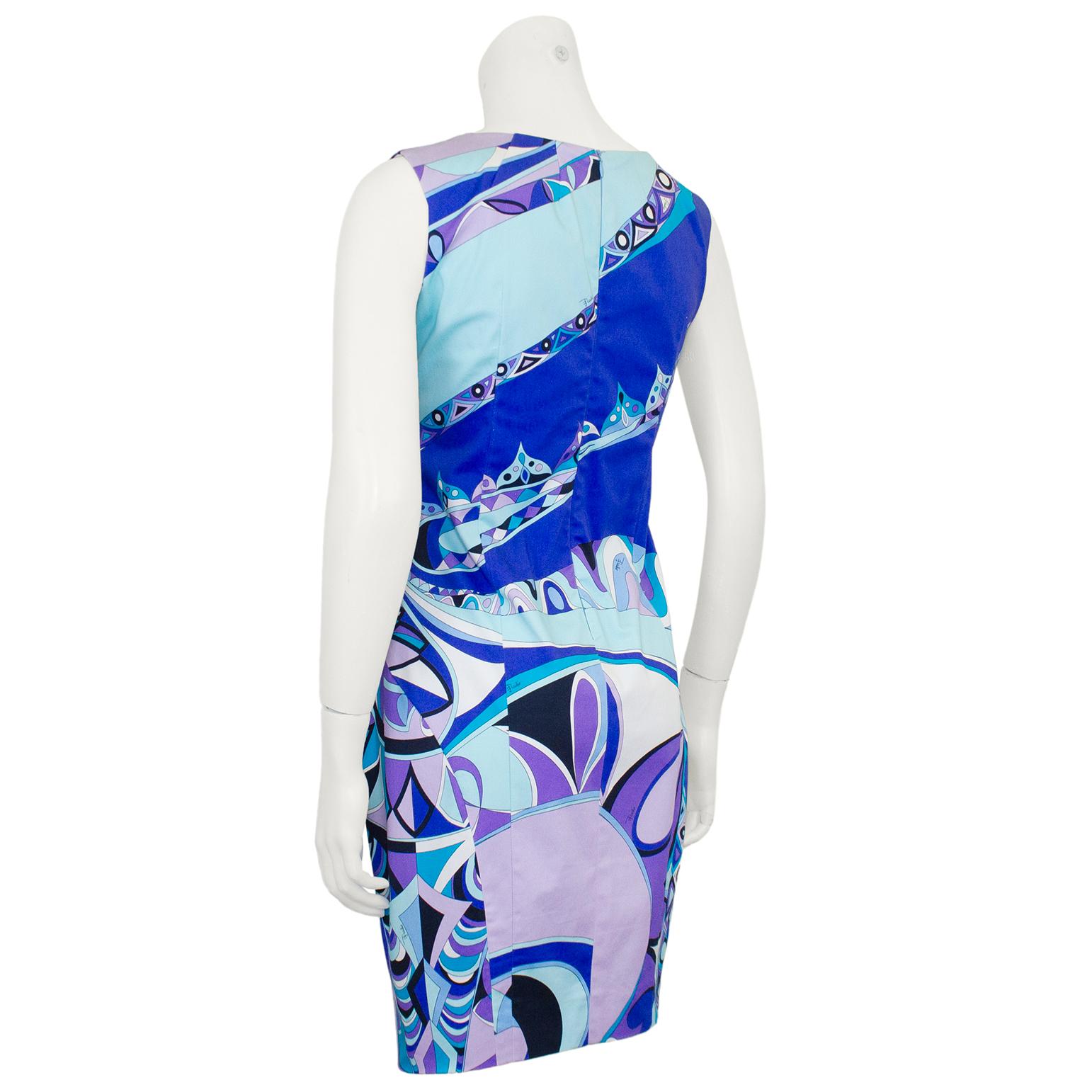 Early 2000s Emilio Pucci Blue and Purple Tone Cotton Dress  In Good Condition For Sale In Toronto, Ontario