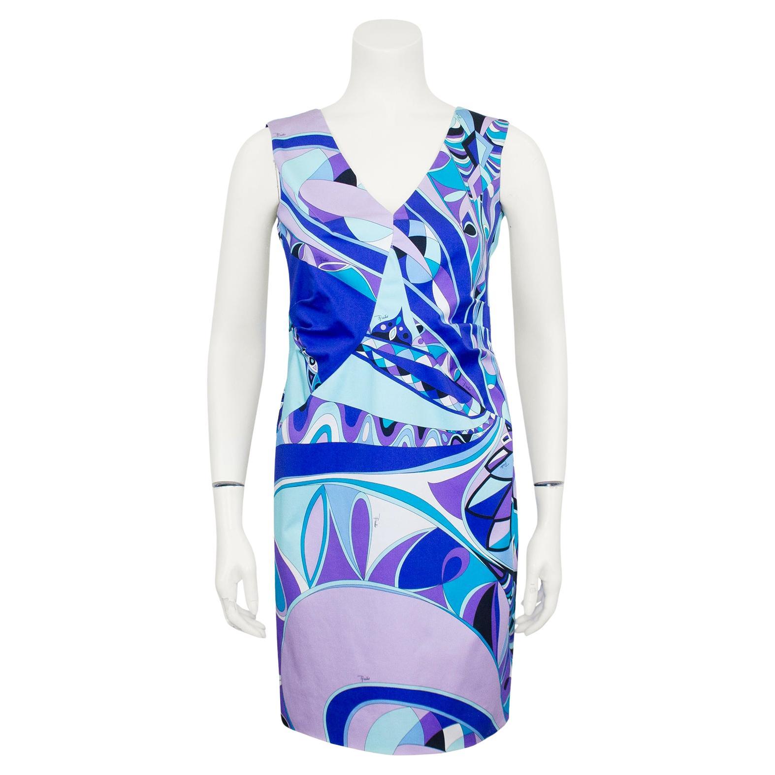 Early 2000s Emilio Pucci Blue and Purple Tone Cotton Dress  For Sale