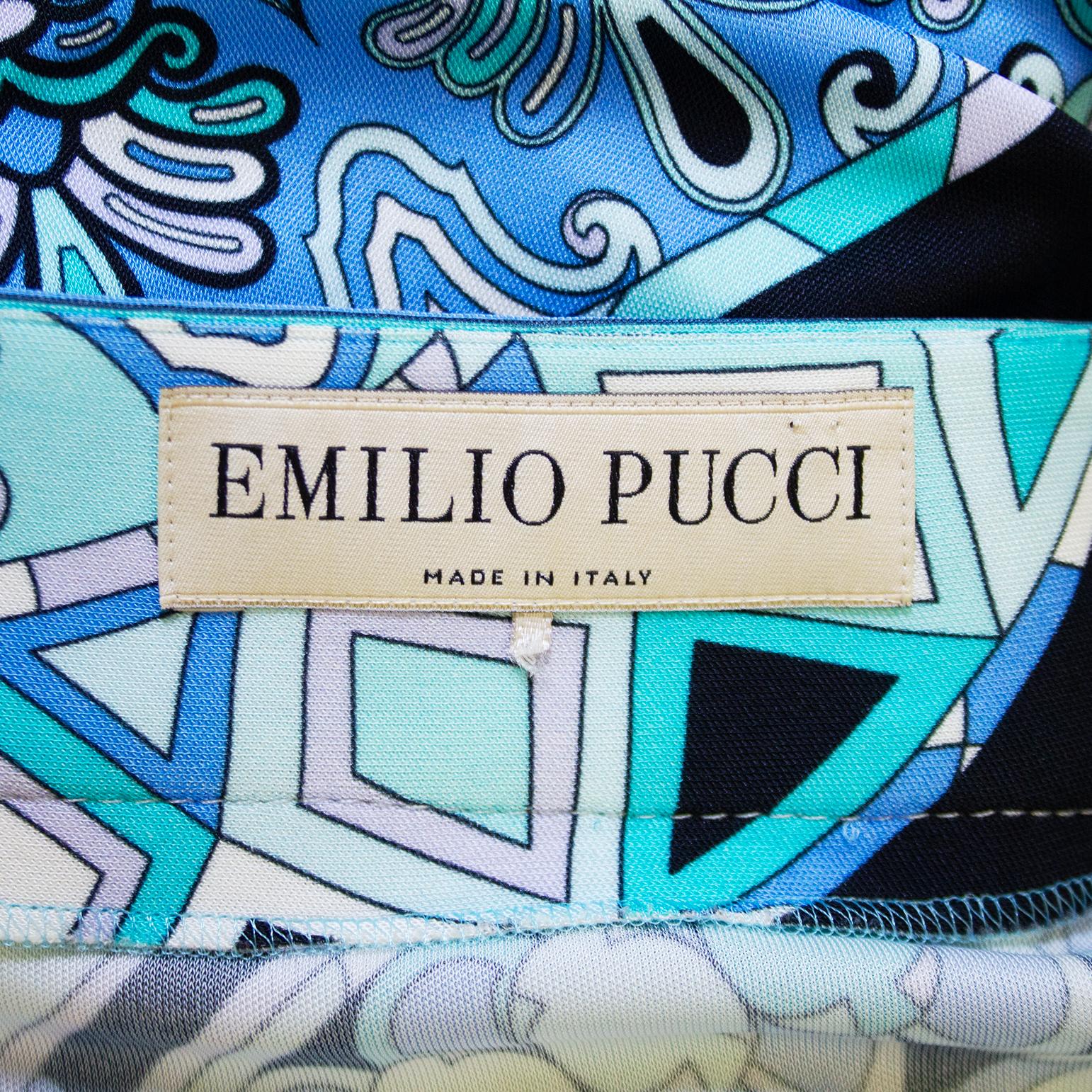 Emilio Pucci Blaues bedrucktes langärmeliges Kleid aus den frühen 2000ern  im Angebot 1