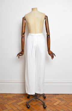 Early 2000s FENDI Zucca Pattern White cotton Jacquard FF Trousers