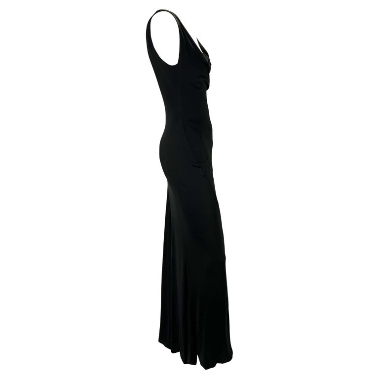 Early 2000s Gianni Versace by Donatella Black Stretch Cowl Neck Panel Gown  For Sale 1