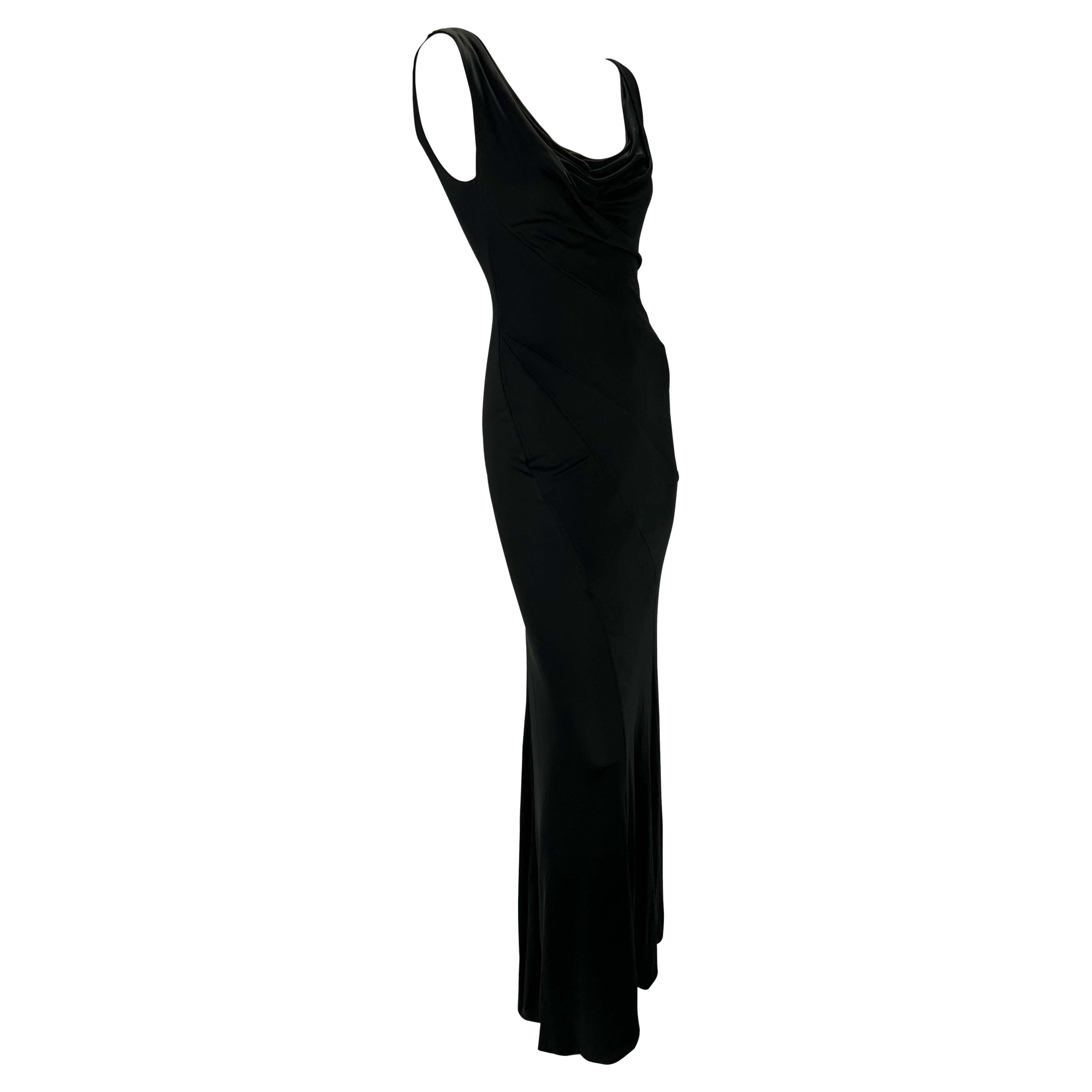 Early 2000s Gianni Versace by Donatella Black Stretch Cowl Neck Panel Gown  In Good Condition For Sale In West Hollywood, CA