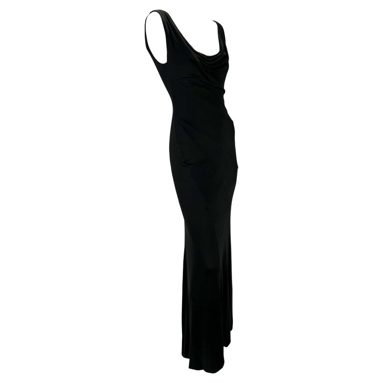 Early 2000s Gianni Versace by Donatella Black Stretch Cowl Neck Panel Gown  For Sale 2