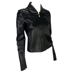 Early 2000s Gianni Versace by Donatella Floral Cutout Medusa Leather Jacket