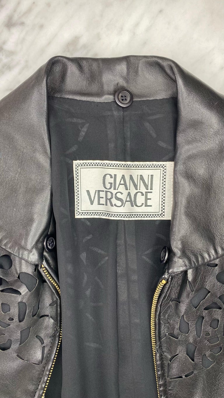 Early 2000s Gianni Versace by Donatella Floral Cutout Medusa Leather ...
