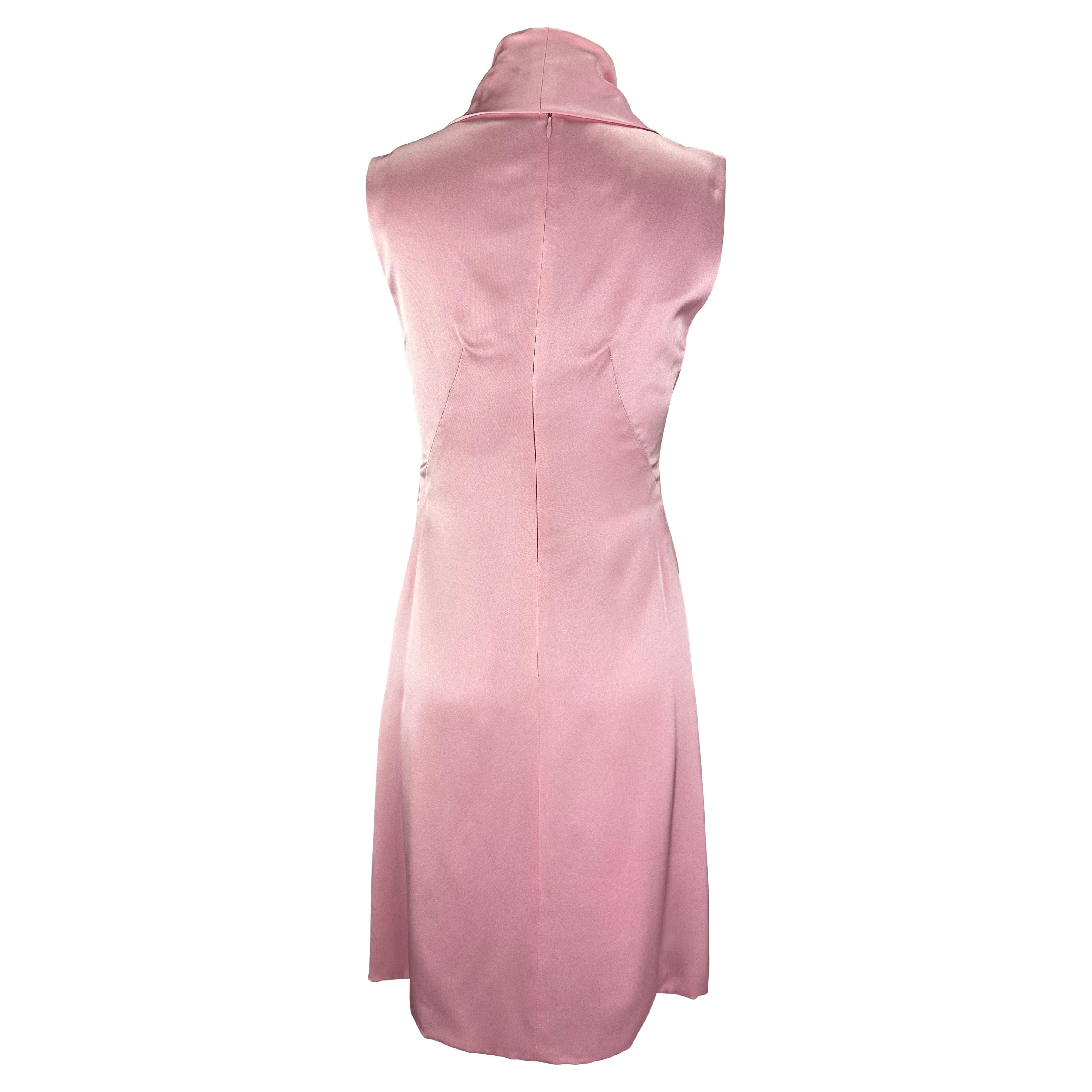 Women's Early 2000s Gianni Versace by Donatella Light Pink Silk Cowl Neck Mini Dress For Sale