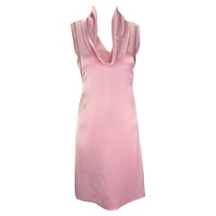 Early 2000s Gianni Versace by Donatella Light Pink Silk Cowl Neck Mini Dress