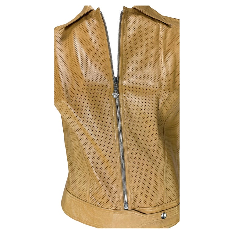 Early 2000s Gianni Versace by Donatella Perforated Leather Medusa Zip Vest  Top For Sale at 1stDibs | medusa vest, chalecos cuadra, early 2000s vest