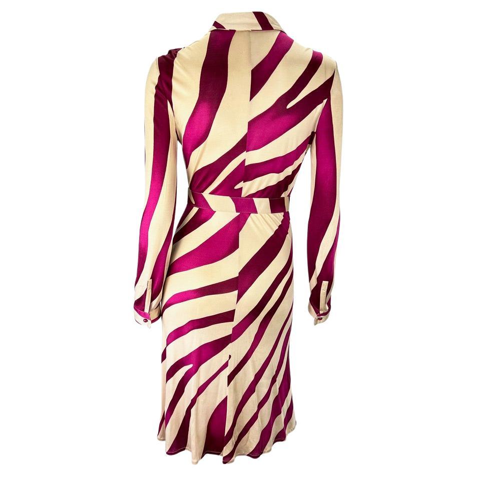 Early 2000s Gianni Versace by Donatella Purple Beige Abstract Collared Dress For Sale 1