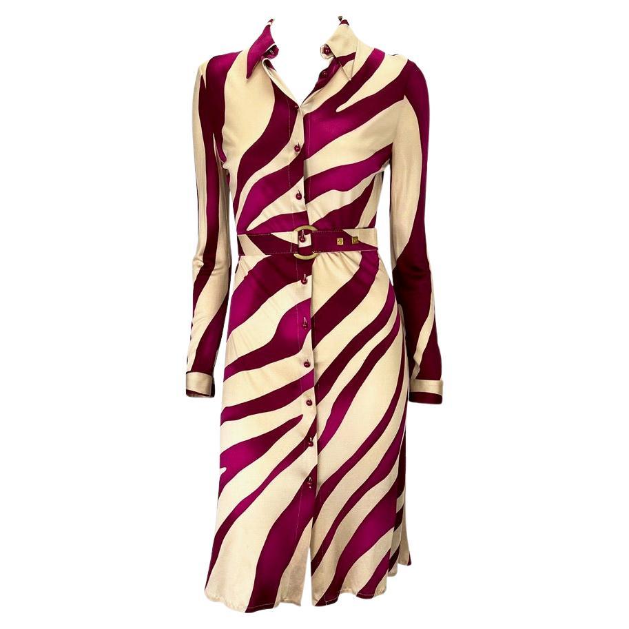 Early 2000s Gianni Versace by Donatella Purple Beige Abstract Collared Dress For Sale