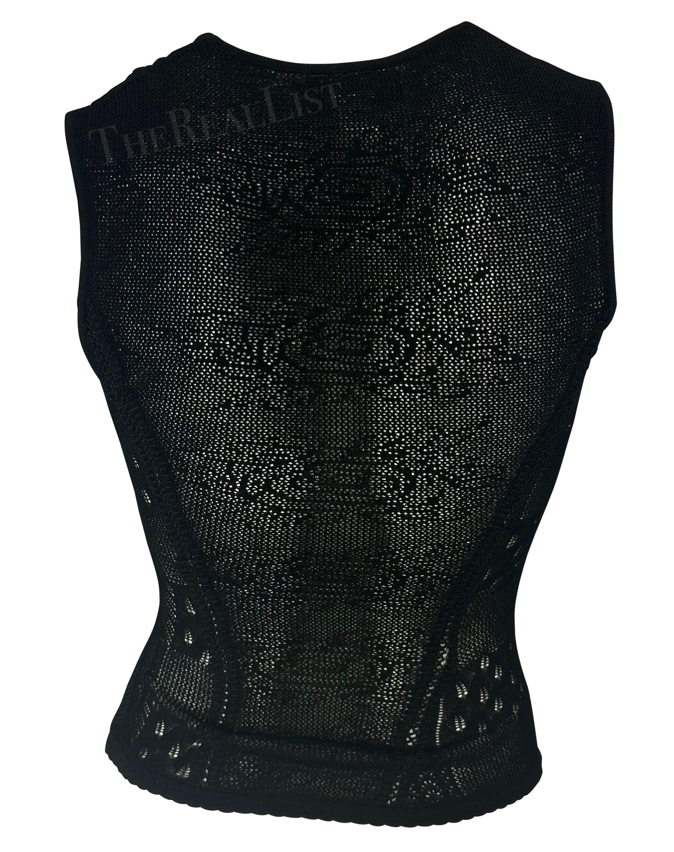 Women's Early 2000s Gianni Versace by Donatella Sheer Black Stretch Knit Sleeveless Top