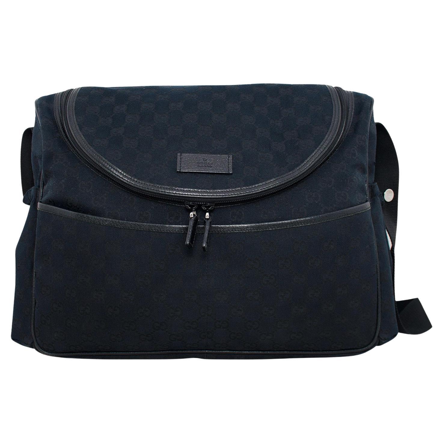 Early 2000s Gucci Black Monogram Canvas Diaper Bag  For Sale