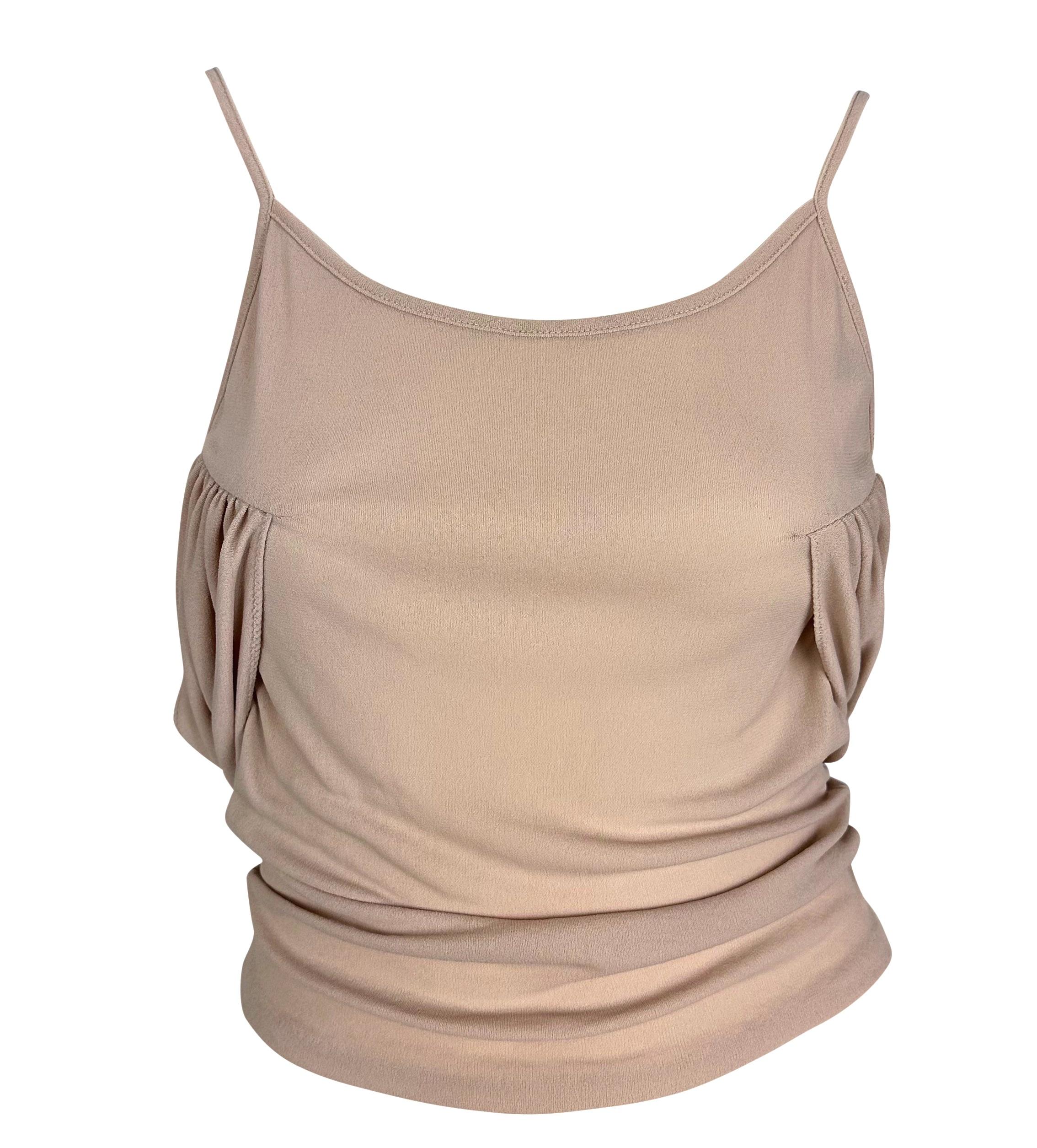 Early 2000s Gucci by Tom Ford Tomcci by Tom Ford Backless Beige Draped Tank Top  en vente 1