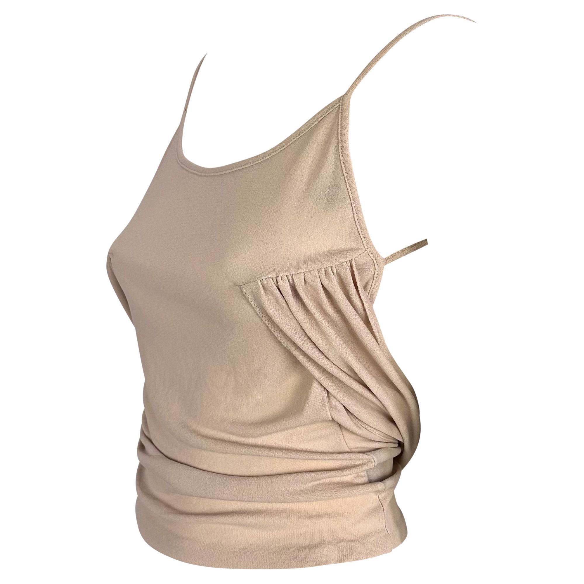 Early 2000s Gucci by Tom Ford Tomcci by Tom Ford Backless Beige Draped Tank Top  en vente