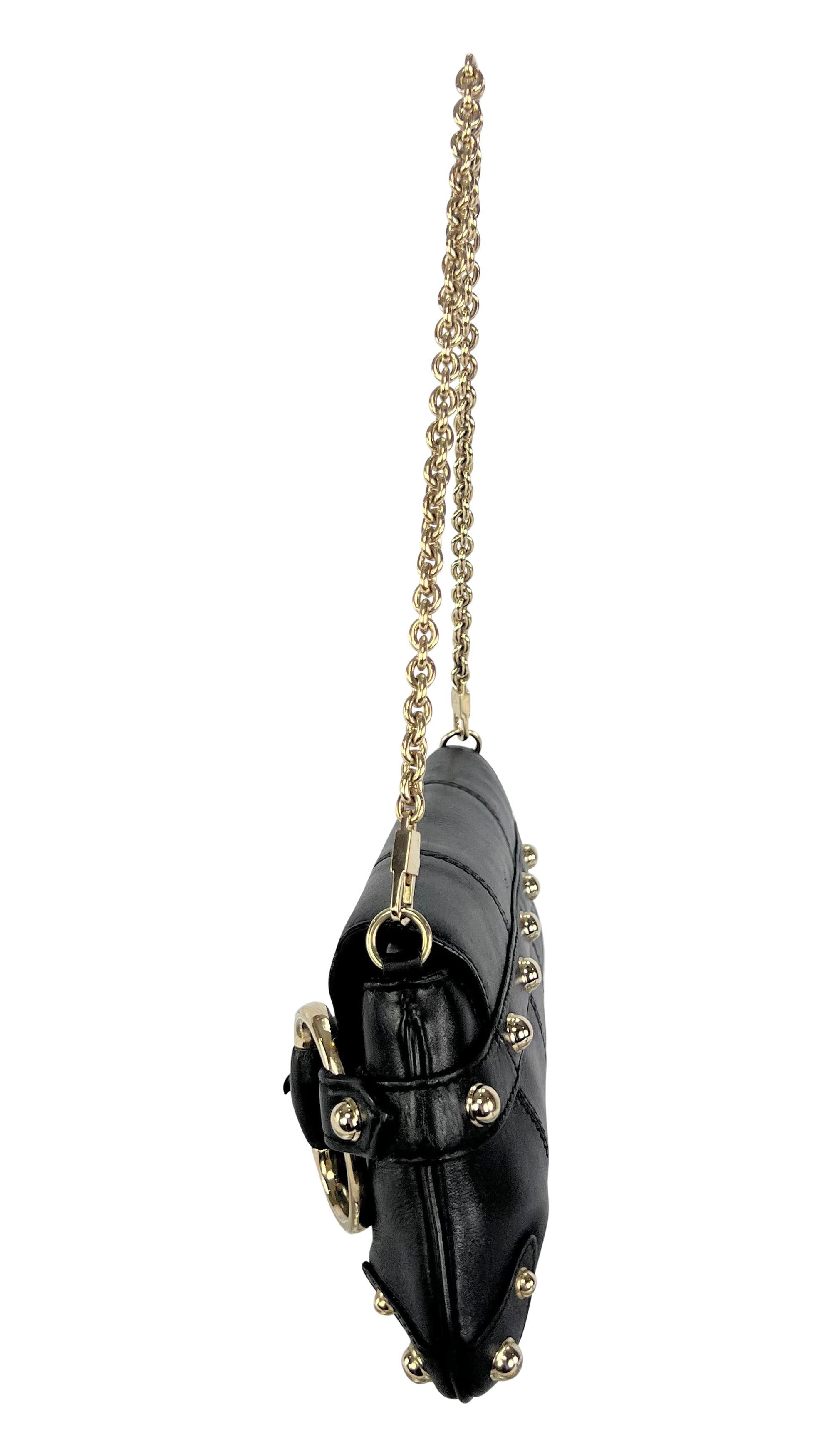 Black 2000s Gucci by Tom Ford Horsebit Convertible Chain Clutch Leather Medium Bag