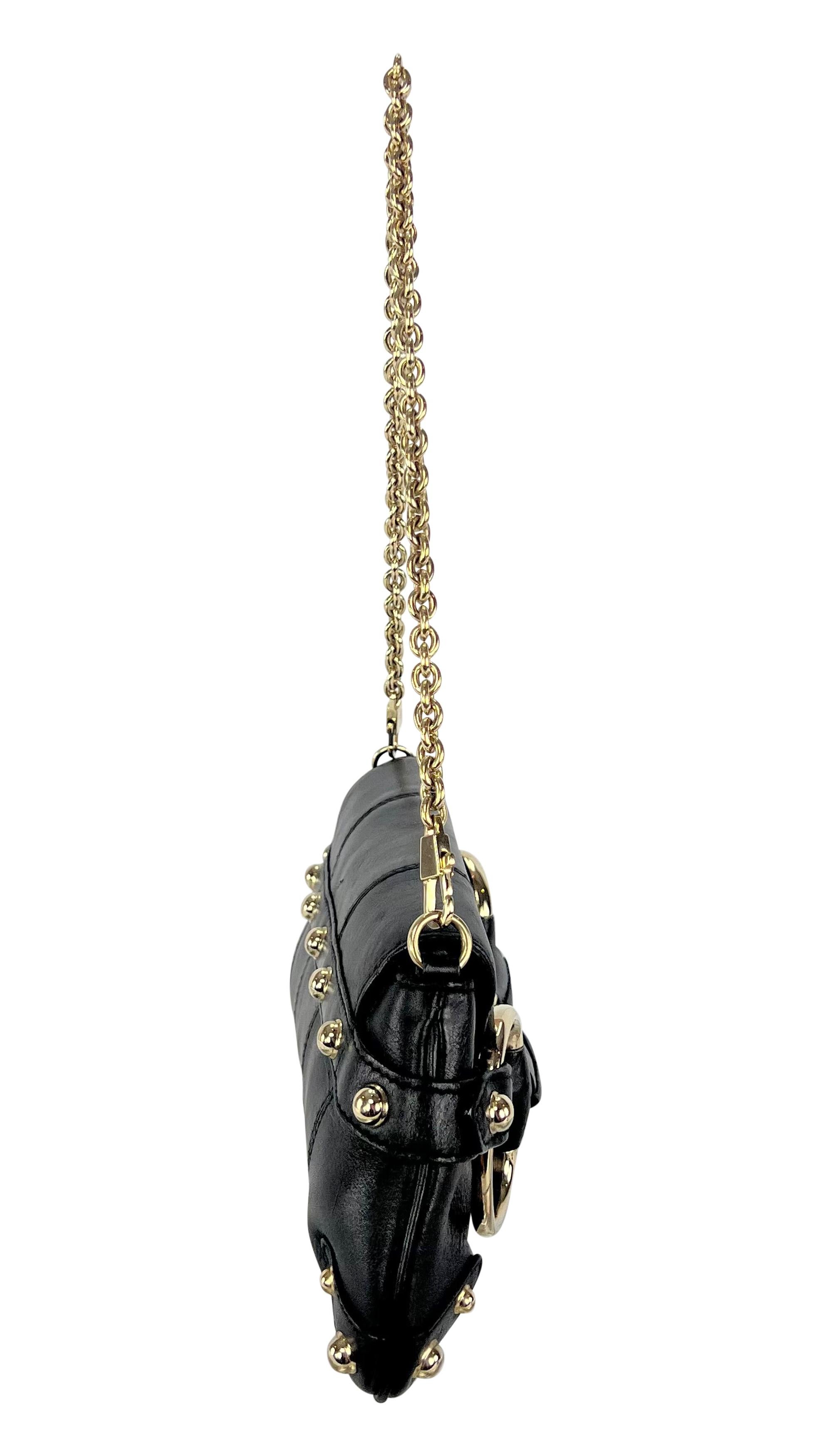 2000s Gucci by Tom Ford Horsebit Convertible Chain Clutch Leather Medium Bag 1