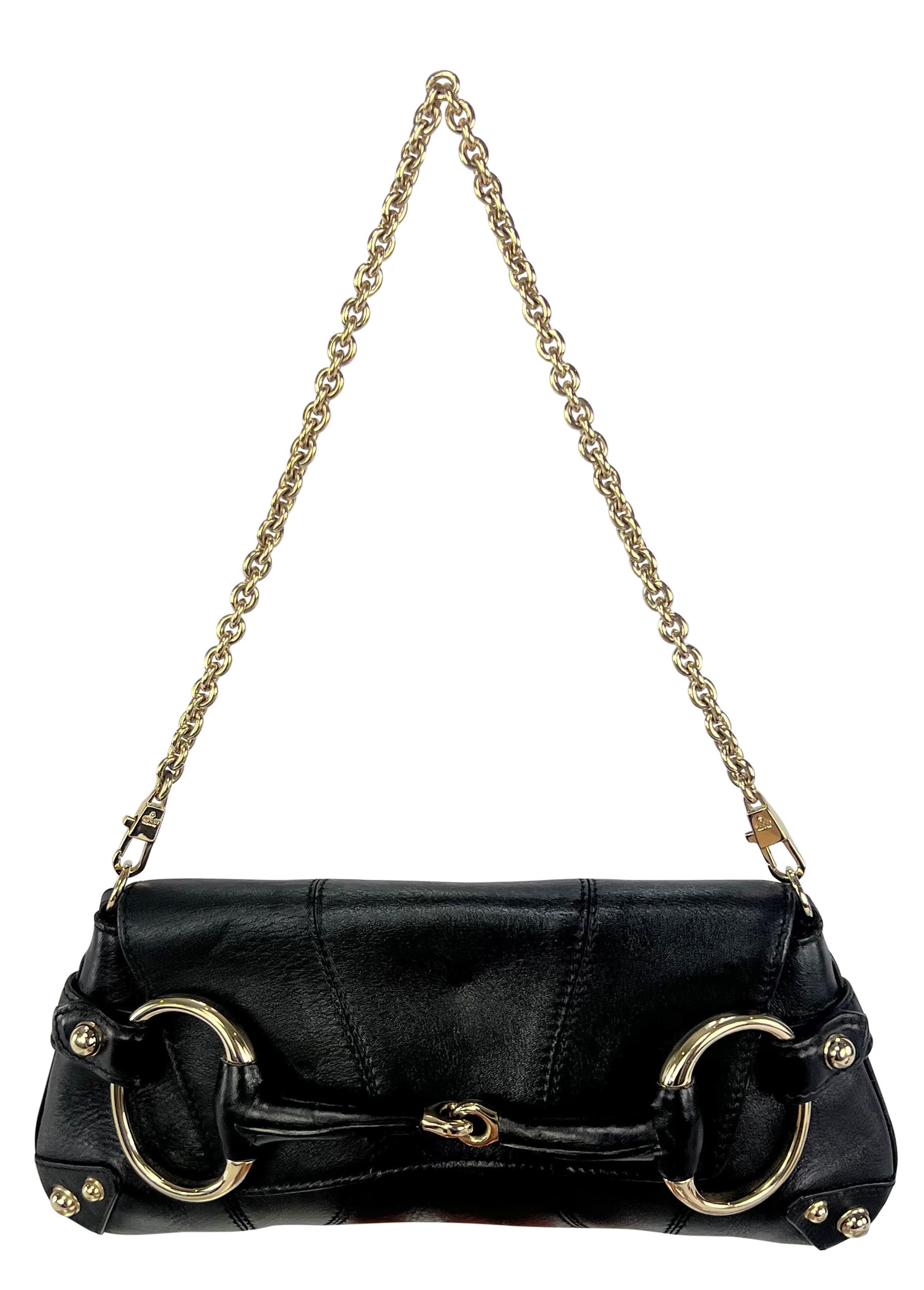 2000s Gucci by Tom Ford Horsebit Convertible Chain Clutch Leather Medium Bag 3