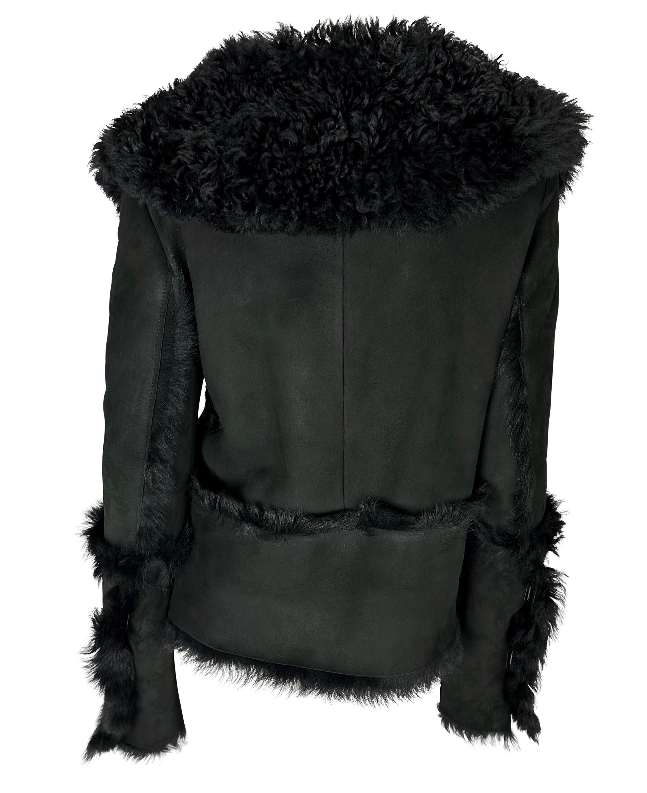 Early 2000s Gucci by Tom Ford Black Shearling Suede Oversized Moto