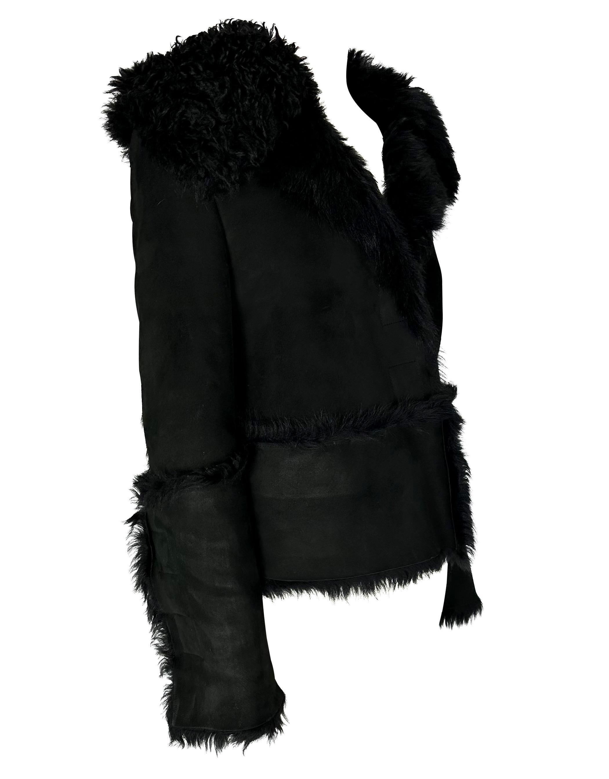 Early 2000s Gucci by Tom Ford Black Shearling Suede Oversized Moto-Style Jacket en vente 3