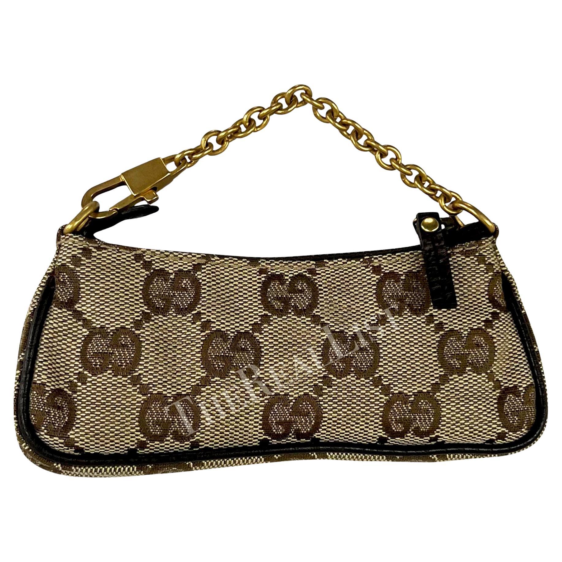 Women's Early 2000s Gucci by Tom Ford Brown 'GG' Horsebit Super Micro Mini Bag