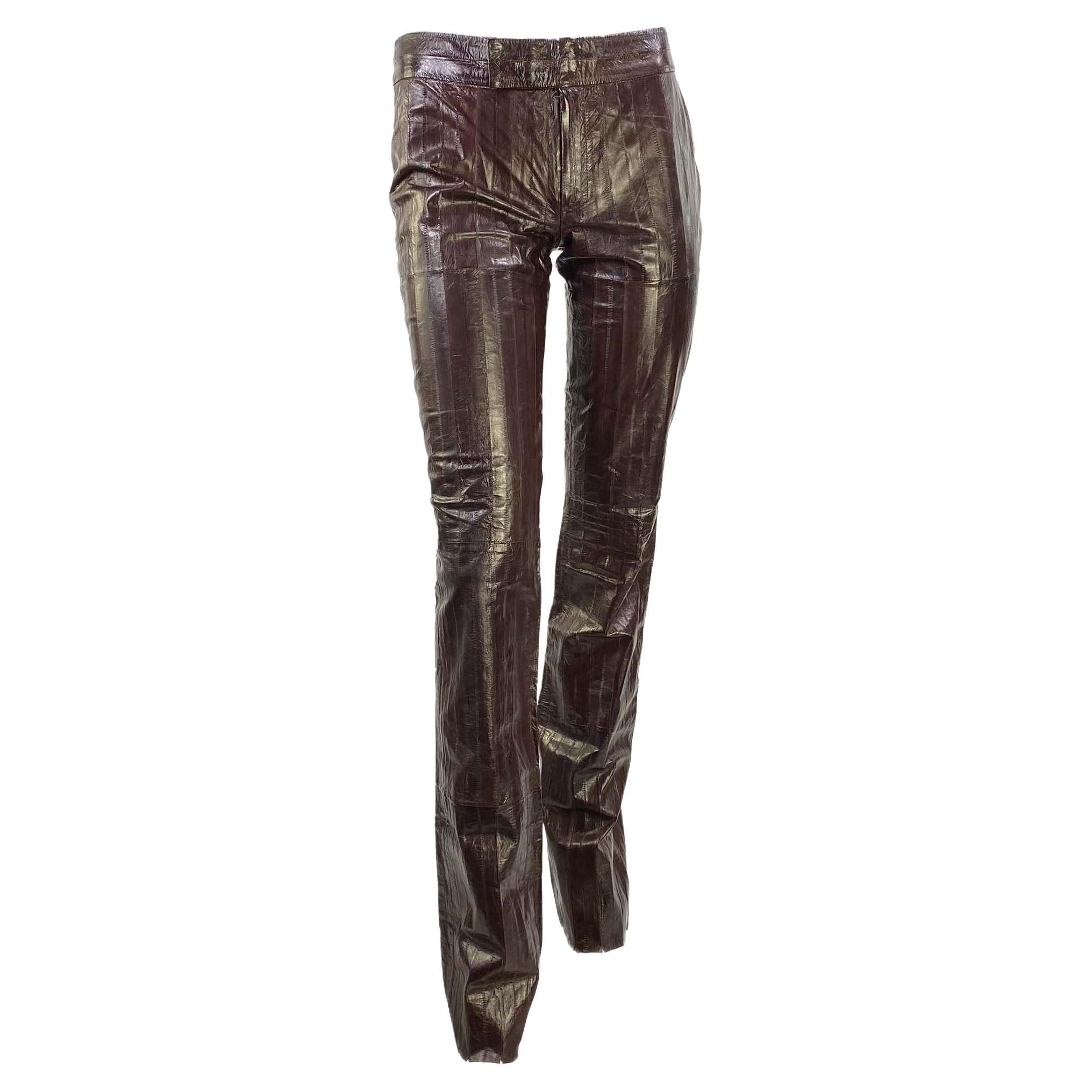 Early 2000s Gucci by Tom Ford Burgundy Eel Skin Leather Pants For Sale