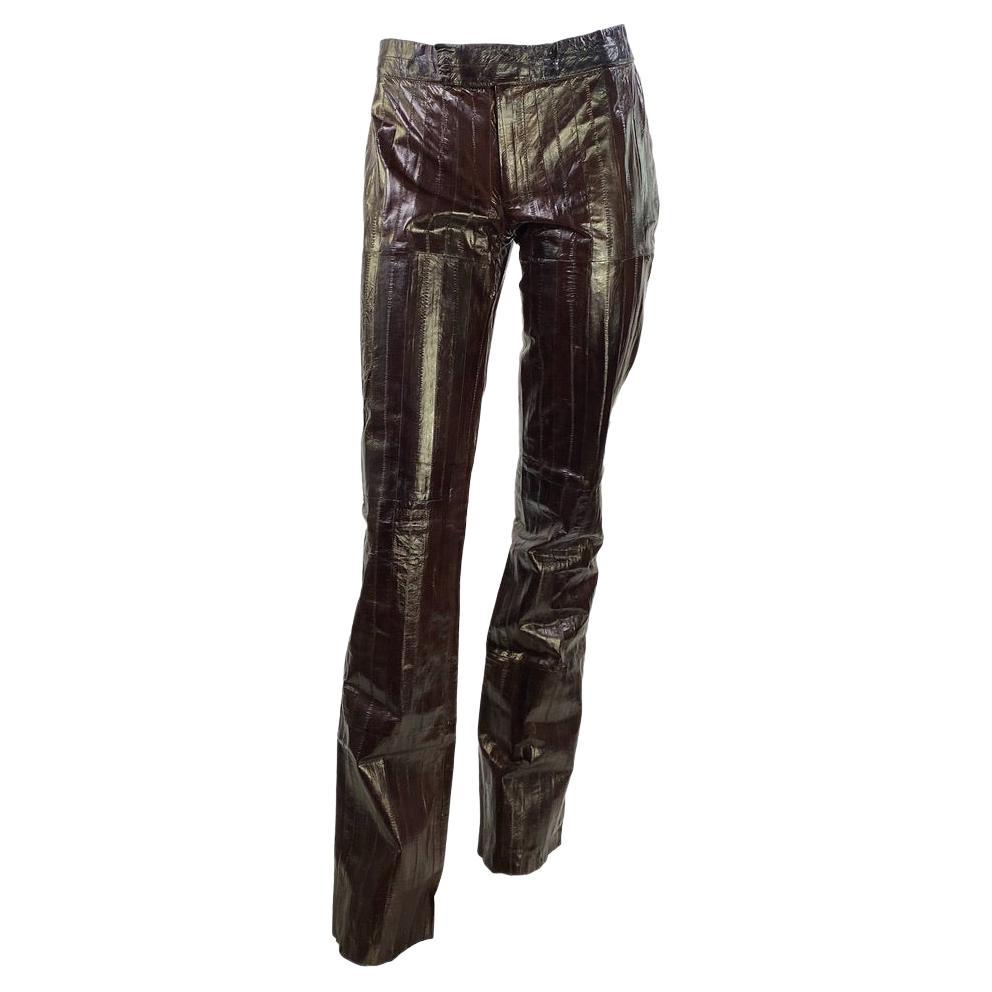 Early 2000s Gucci by Tom Ford Burgundy Eel Skin Leather Pants For Sale