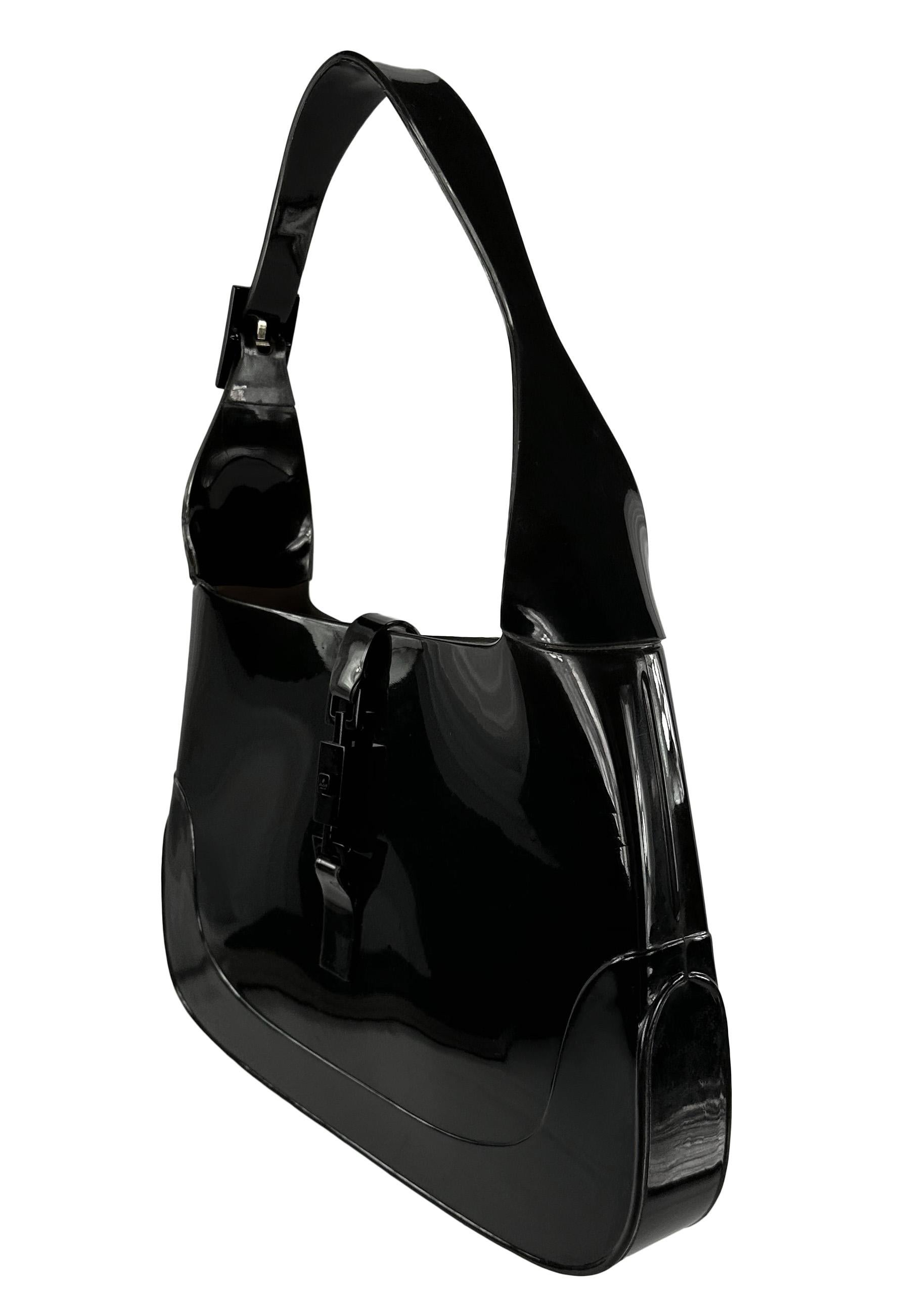 Black Early 2000s Gucci by Tom Ford Dark Charcoal Rubber Jelly Jackie Shoulder Bag