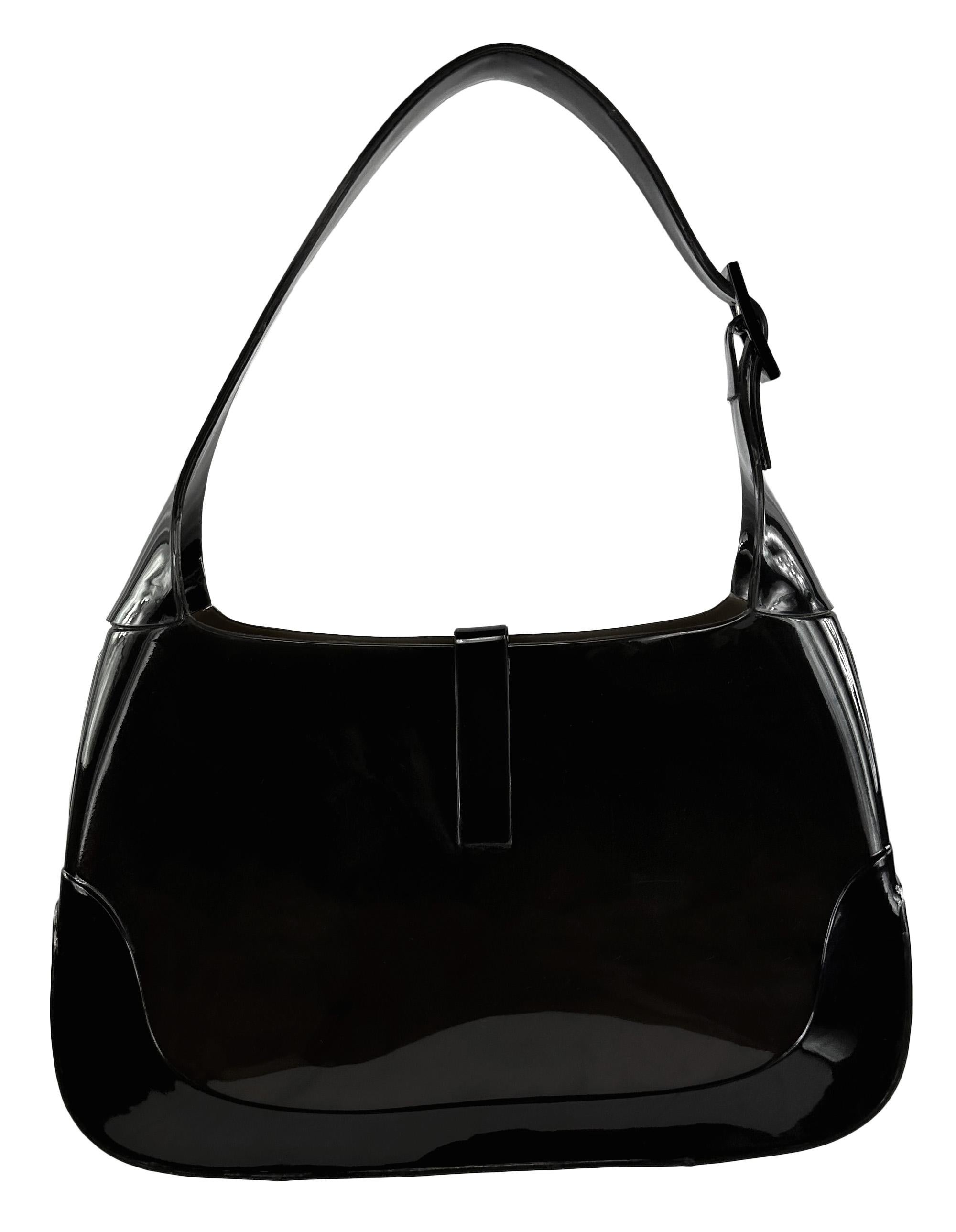 Women's Early 2000s Gucci by Tom Ford Dark Charcoal Rubber Jelly Jackie Shoulder Bag