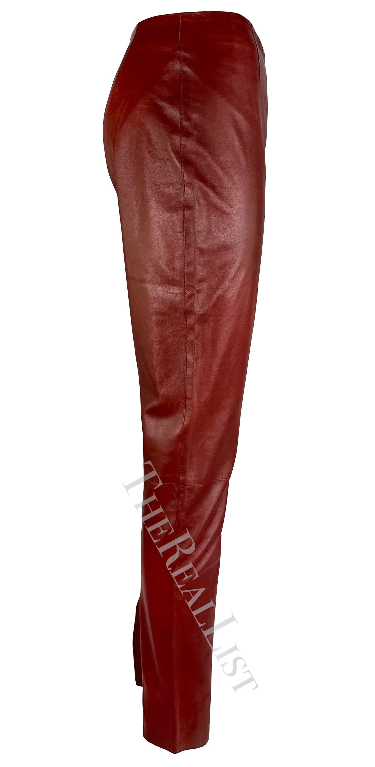 Early 2000s Gucci by Tom Ford Deep Red Fitted Slim Leather Y2K Pants For Sale 1
