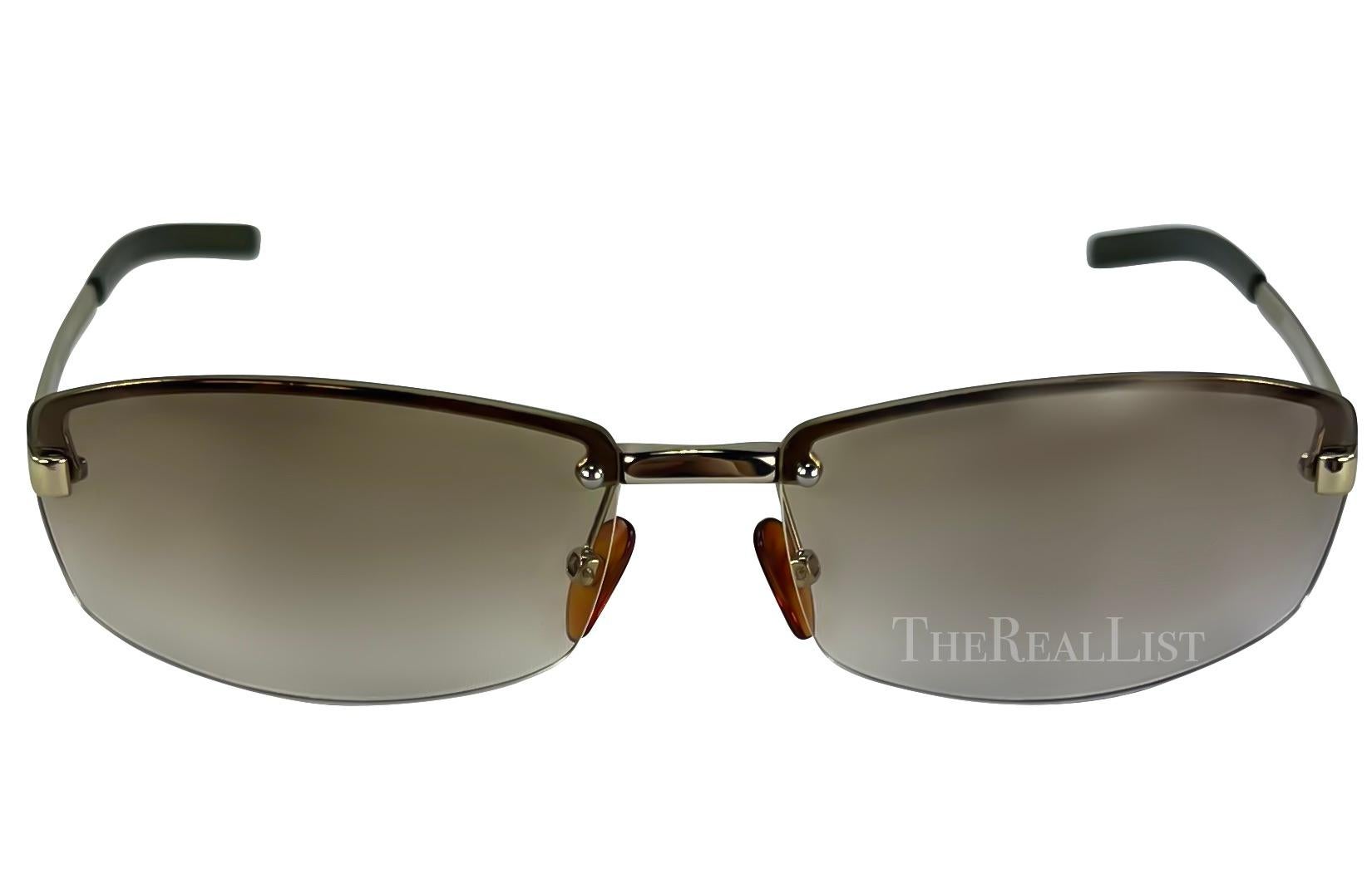 Early 2000s Gucci by Tom Ford G Logo Brown Rimless Sunglasses In Good Condition For Sale In West Hollywood, CA