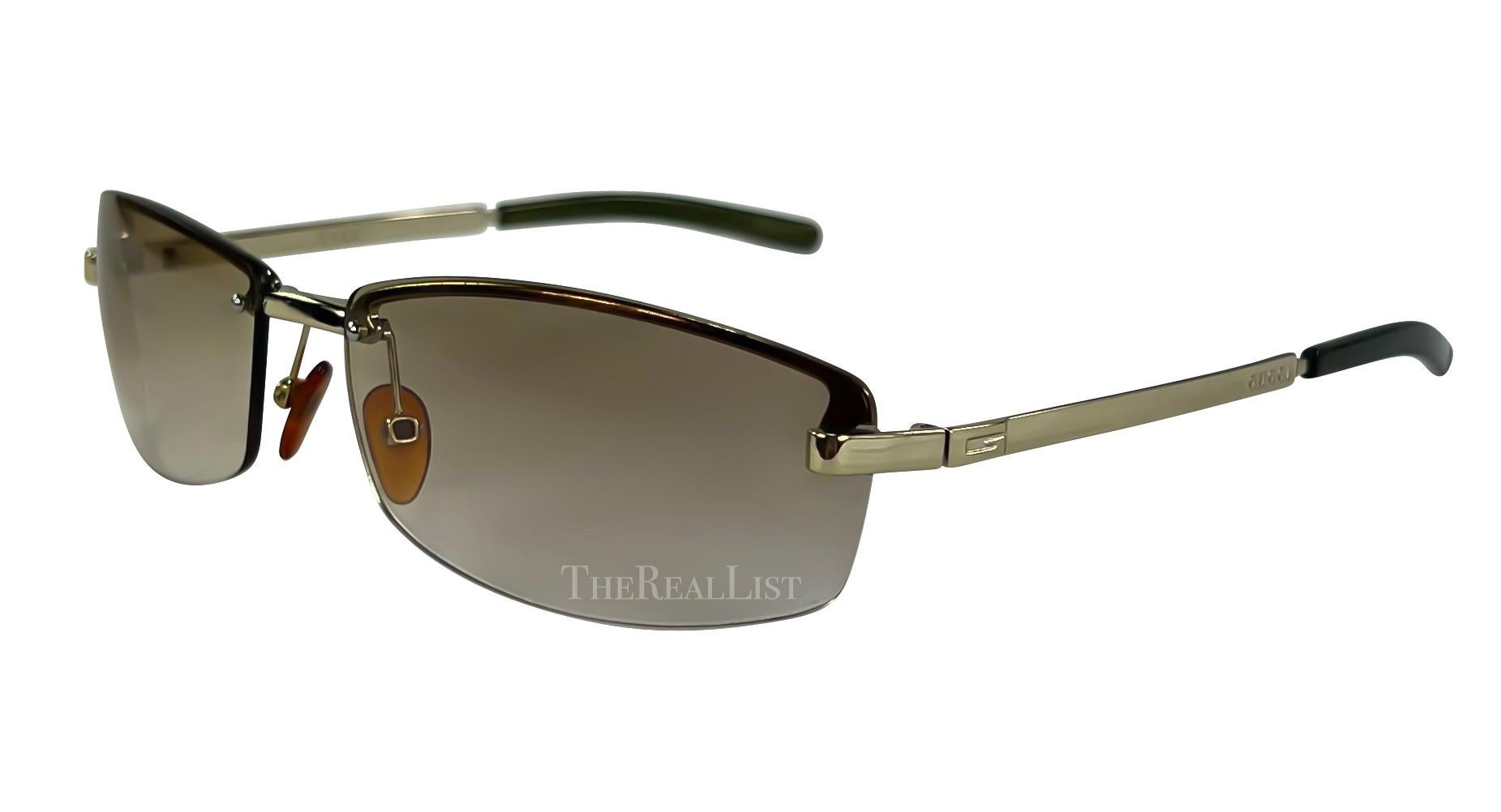 Women's Early 2000s Gucci by Tom Ford G Logo Brown Rimless Sunglasses For Sale