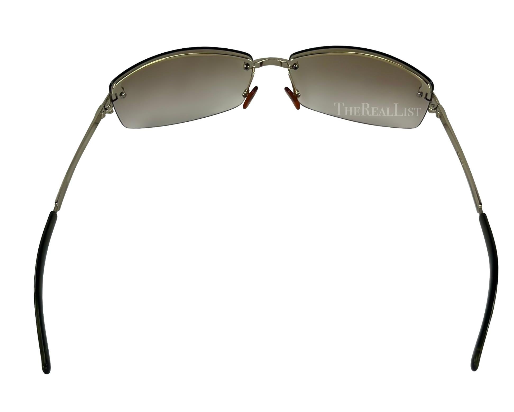 Early 2000s Gucci by Tom Ford G Logo Brown Rimless Sunglasses For Sale 2