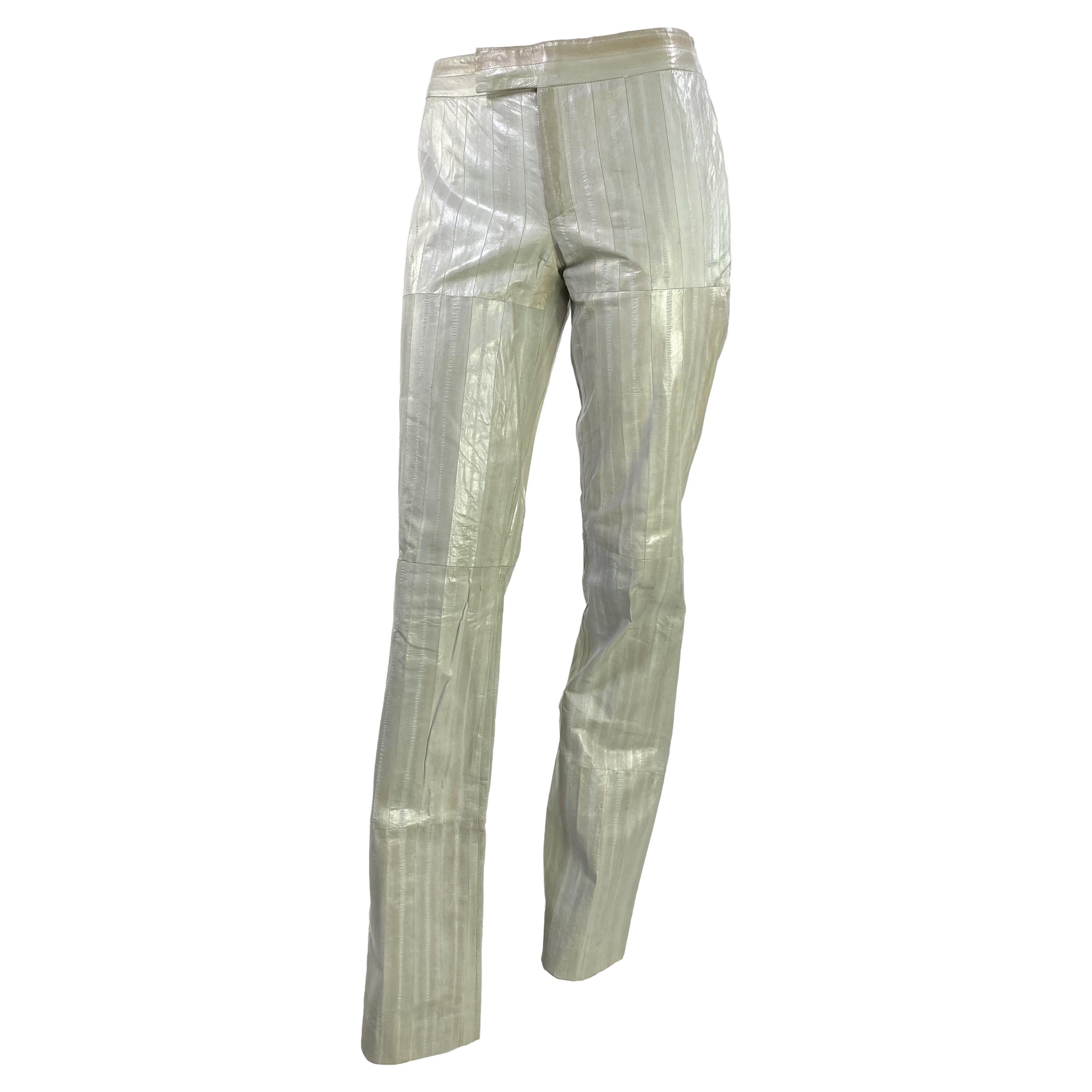 Early 2000s Gucci by Tom Ford Off White Eel Skin Leather Pants