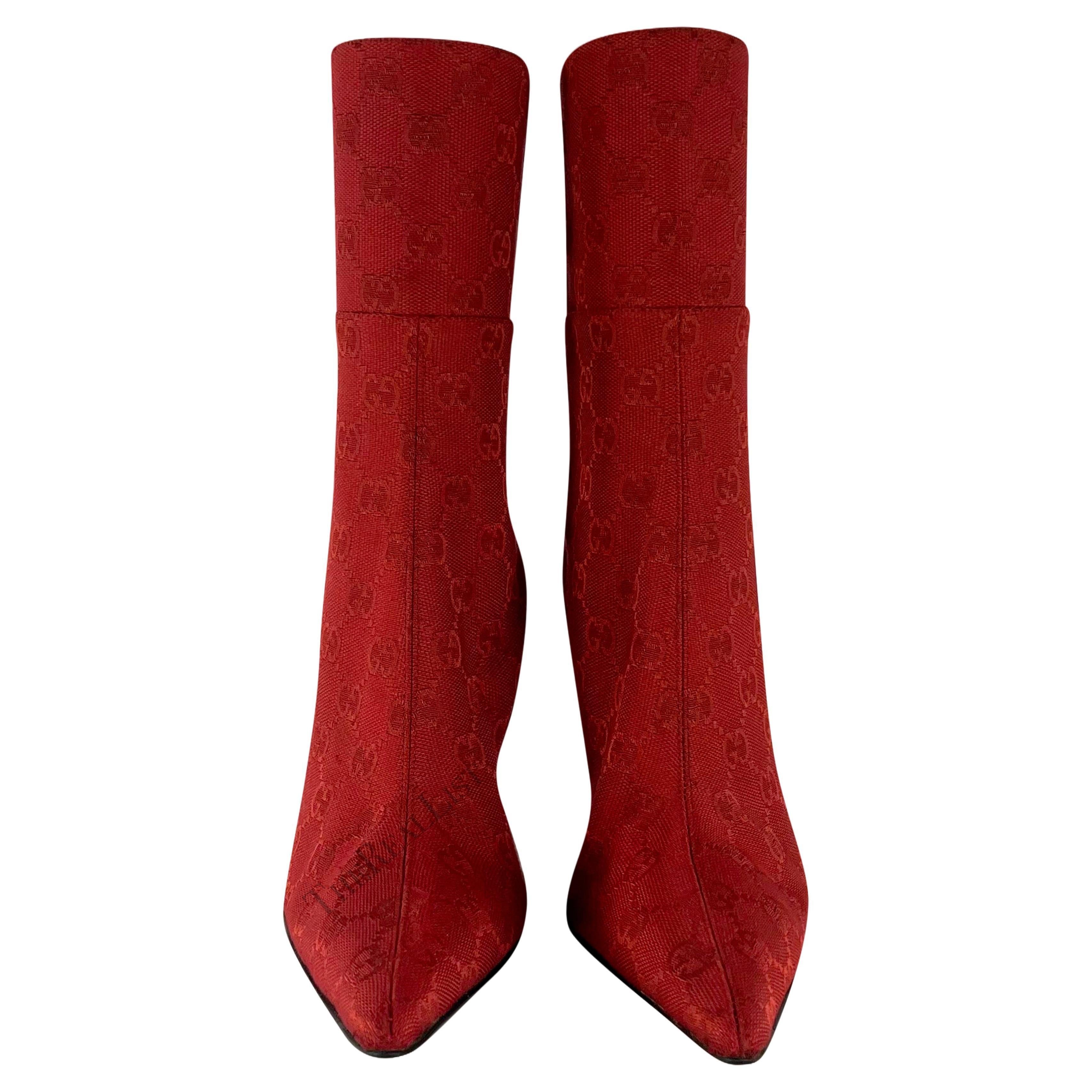 Botines con tacón de lona Gucci by Tom Ford rojo 