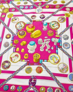 Sciarpa principale petite di Hermès fucsia, oro e bianco dei primi anni 2000
