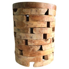 Sgabello con piedistallo rotondo a blocchi di legno impilati dei primi anni 2000