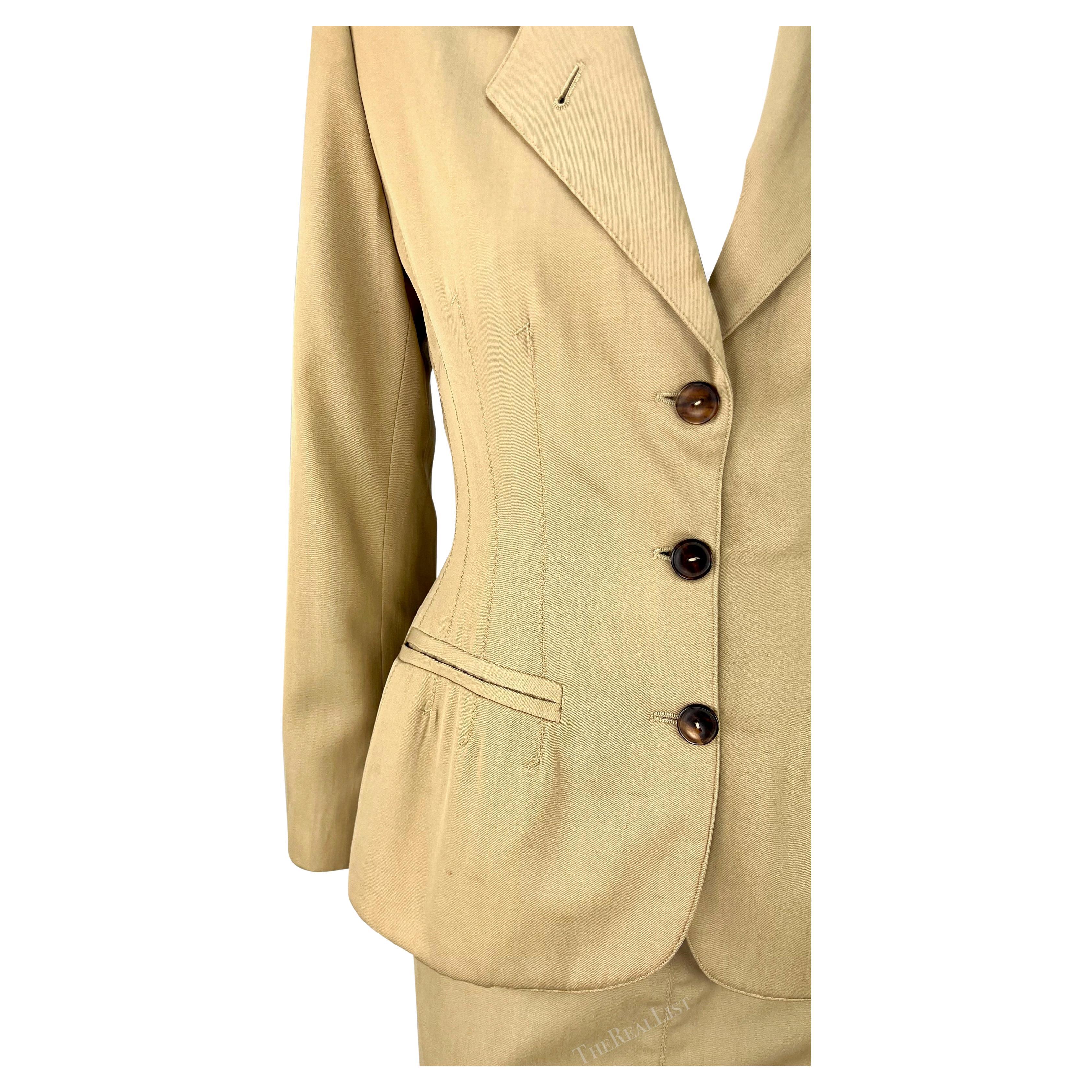 Early 1990s Jean Paul Gaultier Tan Skirt Suit In Excellent Condition For Sale In West Hollywood, CA