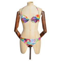 Early 2000’s John Galliano Colourful Y2k Collage Print Bikini - Swimsuit