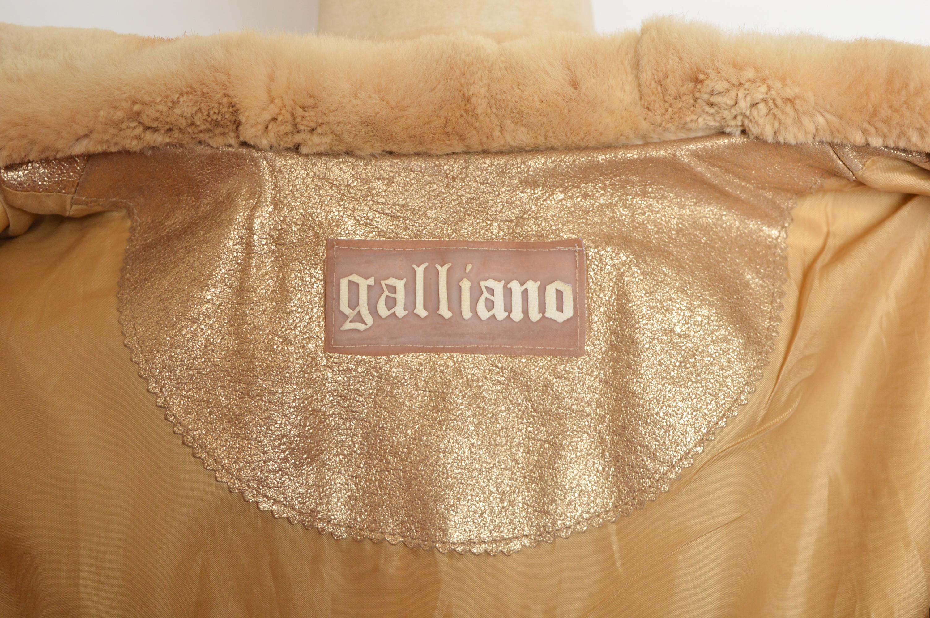 John Galliano, colletto in visone, pelle e lana d'oro, cappotto principesco dei primi anni 2000. in vendita 7