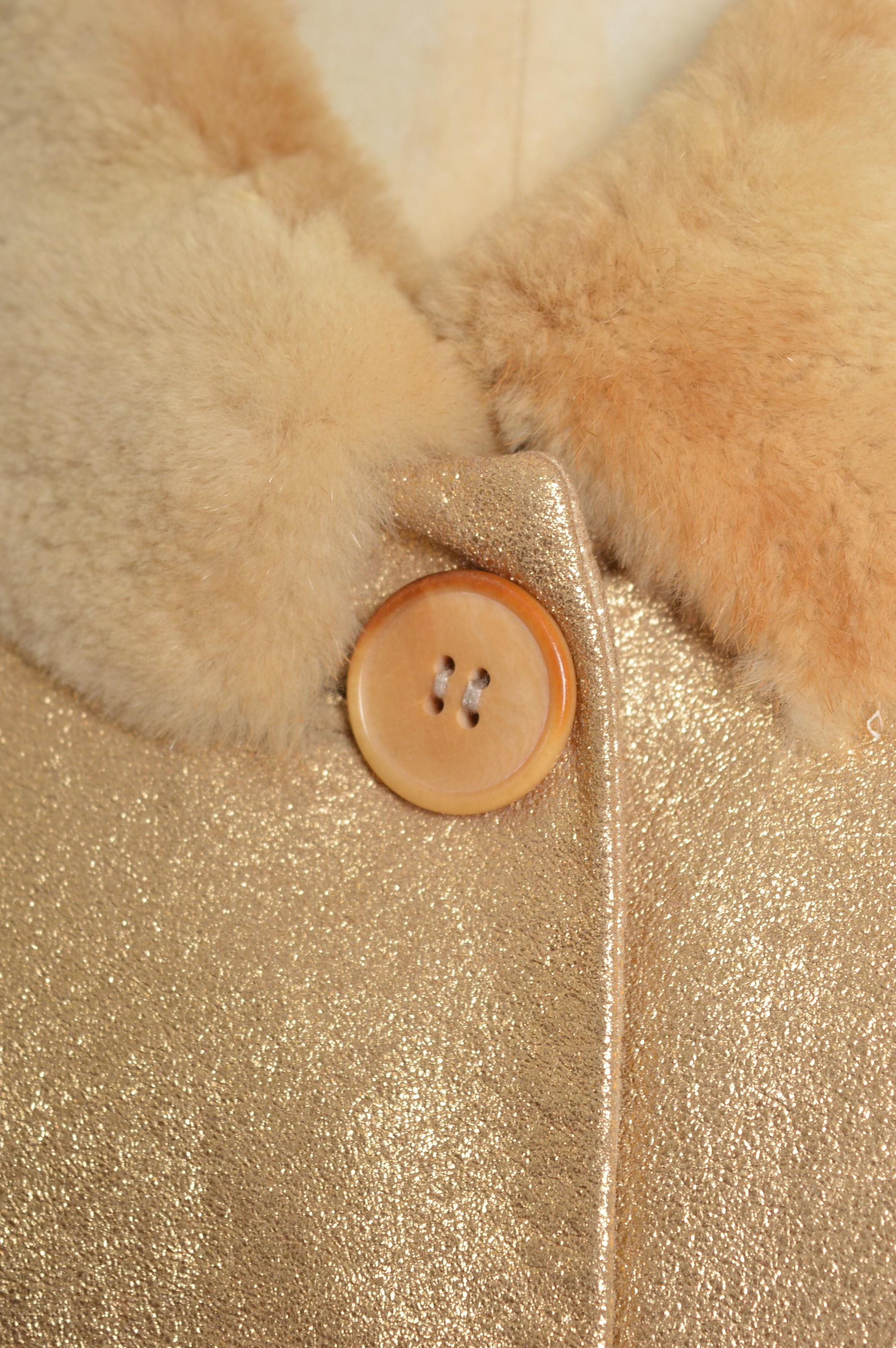 John Galliano, colletto in visone, pelle e lana d'oro, cappotto principesco dei primi anni 2000. in vendita 1