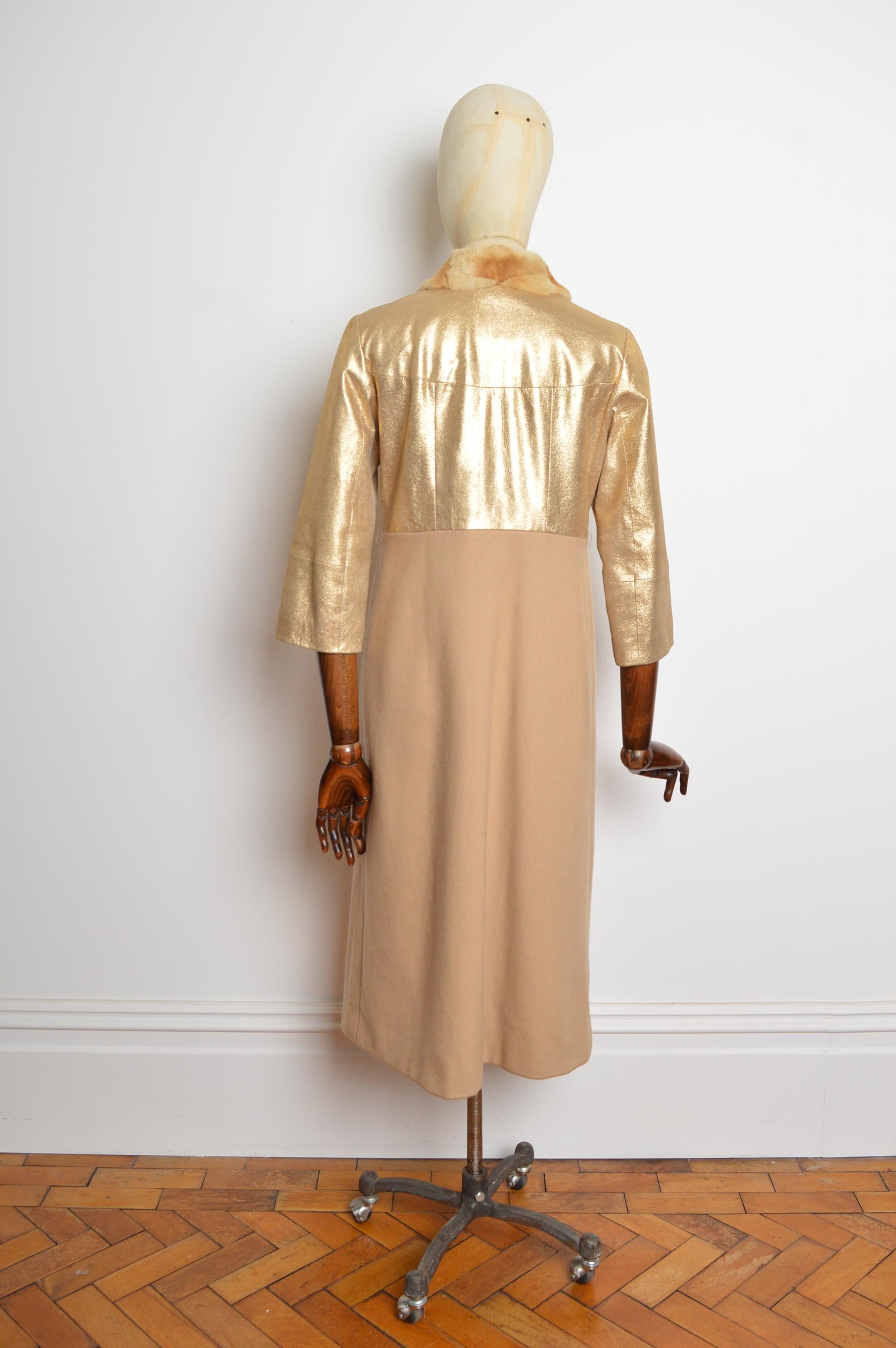 John Galliano, colletto in visone, pelle e lana d'oro, cappotto principesco dei primi anni 2000. in vendita 4