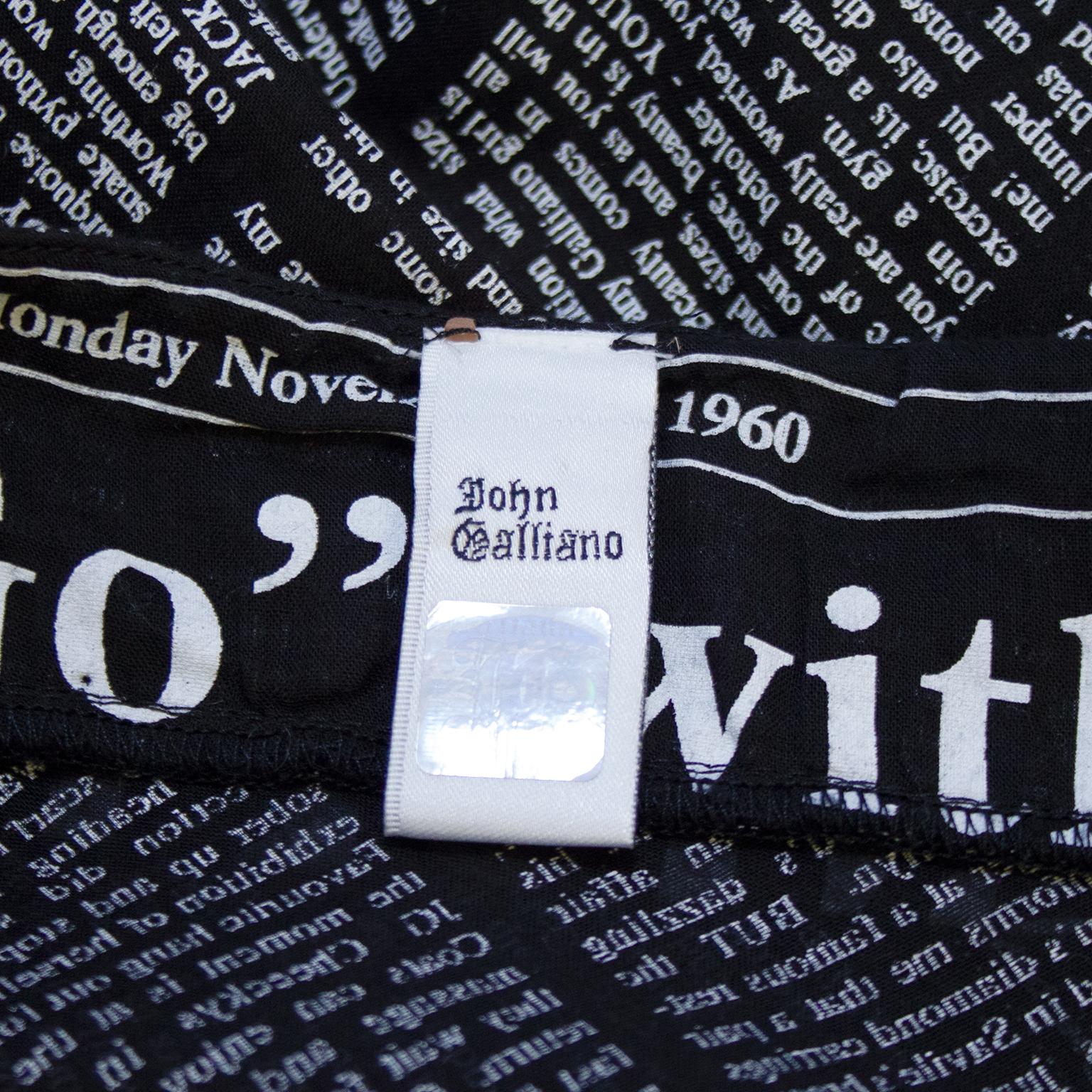Robe babydoll John Galliano Newsprint en coton du début des années 2000 en vente 2